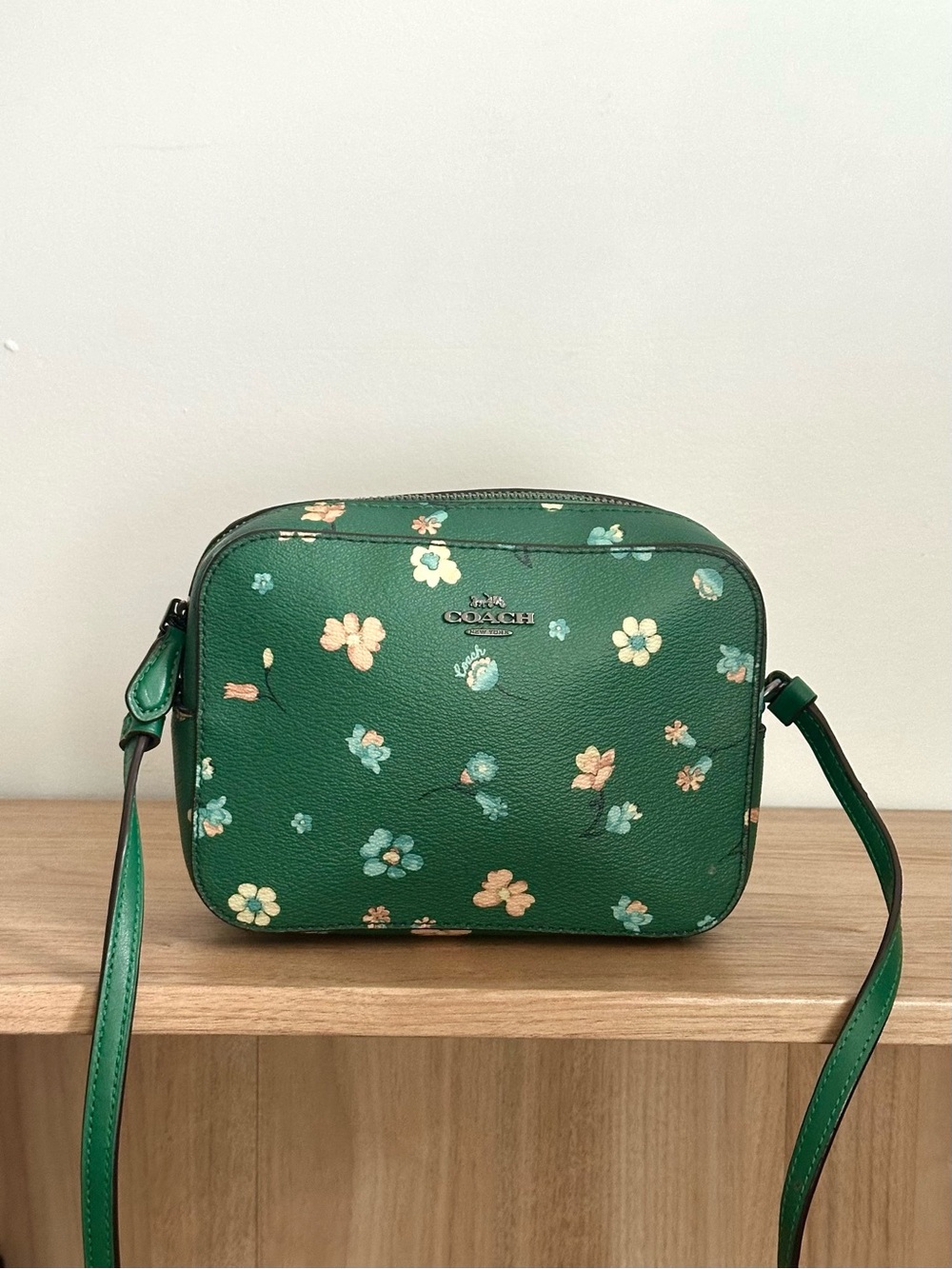 Coach Green Floral Leather Crossbody